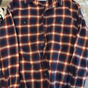 Old Navy Men's Casual Navy and Orange Plaid Shirt